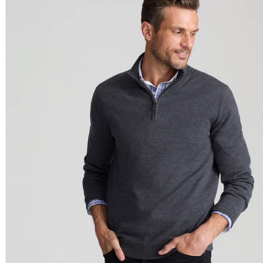 NWT UnTuckit Men’s 100% Extra Fine Merino Wool Quarter Zip Sweater Size XXL Gray